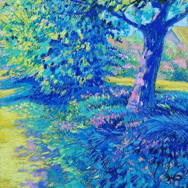Imagen adicional 1: Impresionismo Paisaje Pintura "A la sombra de los árboles", pintor Olena Polovna pastel papel 