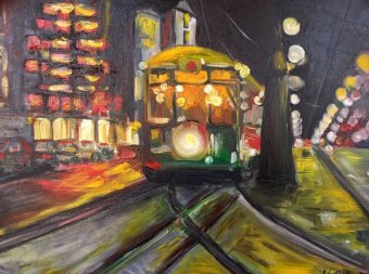 Peinture "Du temps pour les amis dans la ville lumière", peintre Armin Grigoryan huile toile à la Jose Art Gallery