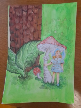 One leaf, two mushrooms