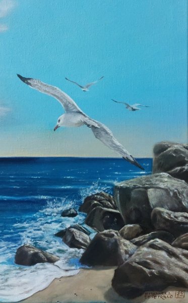 Additional view 1: Figurative Marine Art Painting Storm by painter Emanuela De Petrillo oil canvas 