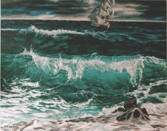 Painting "Storm in the Ocean: Force of Nature" by painter Leon Katz acrylic canvas at Jose Art Gallery