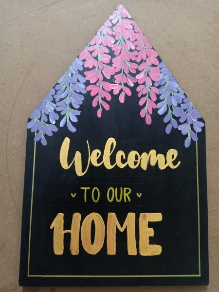 Modern Flower Painting Welcome Home by painter Harsimran Kaur acrylic wood 
