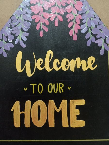 Additional view 1: Modern Flower Painting Welcome Home by painter Harsimran Kaur acrylic wood 