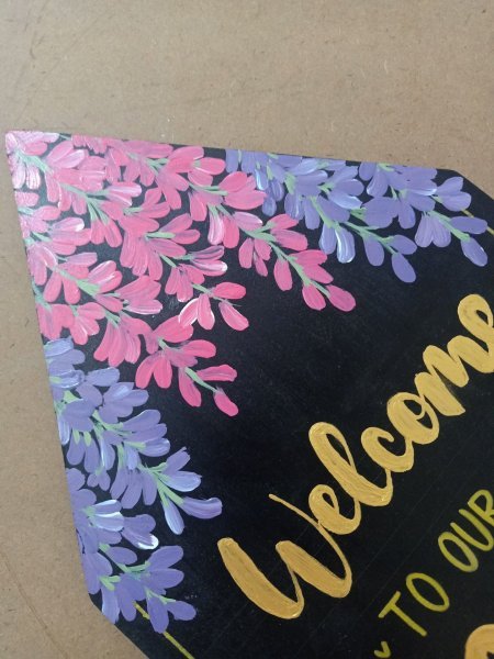 Additional view 2: Modern Flower Painting Welcome Home by painter Harsimran Kaur acrylic wood 