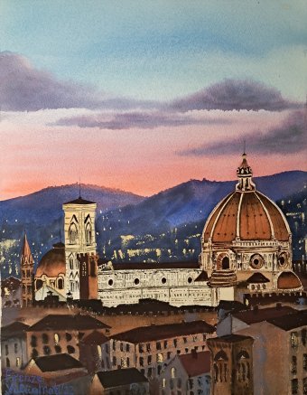 Pittura "Santa Maria del Fiore Florence", pittore Yuliia Sharapova acquerello carta alla Jose Art Gallery