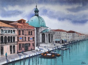 Pintura "Venice Italy Basilica", pintor Yuliia Sharapova acuarela papel en Jose Art Gallery
