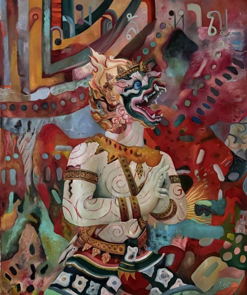 Абстракционизм Мифологический Живопись "Courage" живописец Constantin Roucault масло холст 