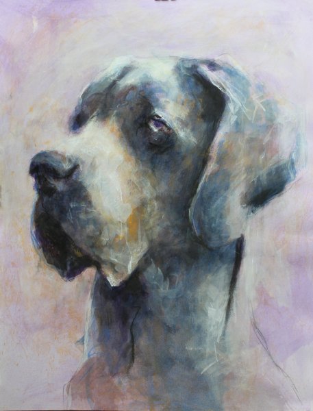 Réalisme Animalisme Peinture "Le chien animal domestique" peintre Lochter Andreas technique mixte carton 