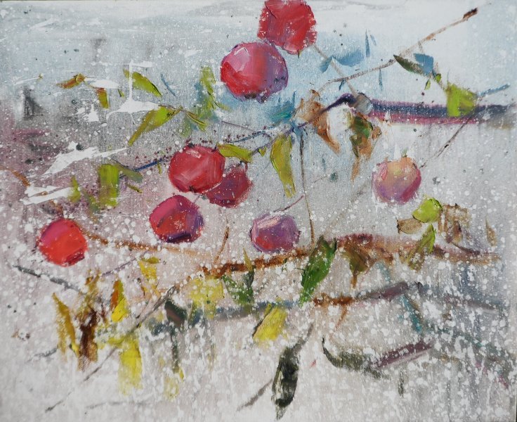 Expressionism Landscape Painting Apples by painter Yehor Dulin oil canvas 
