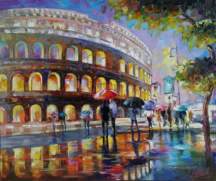 Rome Colosseum Evening Drawing - Viktoria Lapteva