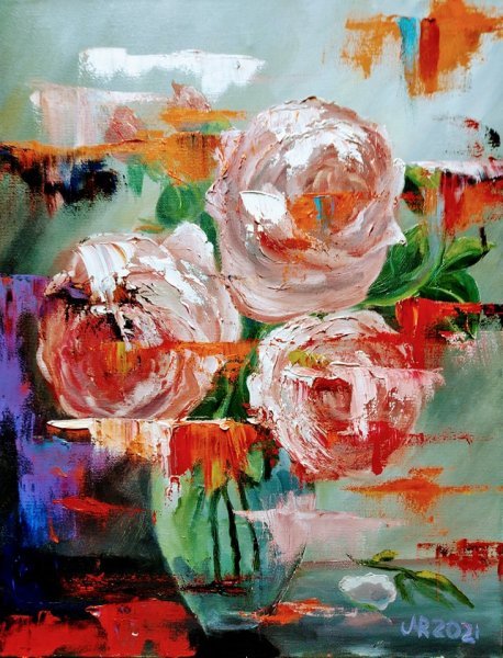 Pintura «Rosas atrás do vidro», Roman Macelik