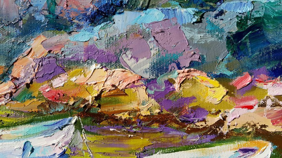 Additional view 1: Impressionism Cityscapes Painting Sunny day in Riomaggiore by painter Viktoria Lapteva oil canvas 