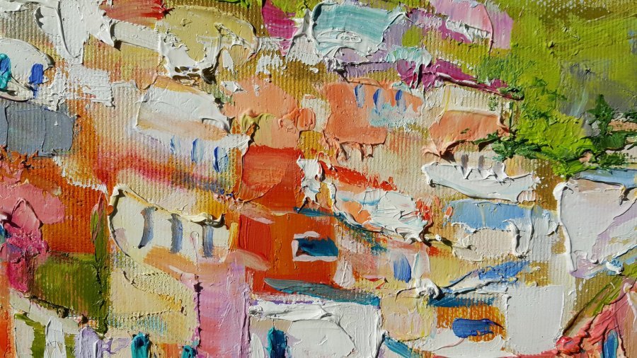Additional view 2: Impressionism Cityscapes Painting Sunny day in Riomaggiore by painter Viktoria Lapteva oil canvas 