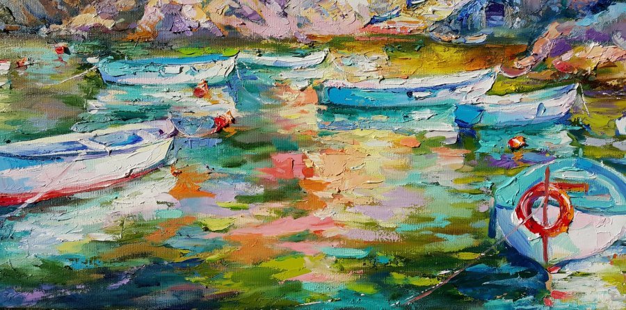 Additional view 4: Impressionism Cityscapes Painting Sunny day in Riomaggiore by painter Viktoria Lapteva oil canvas 