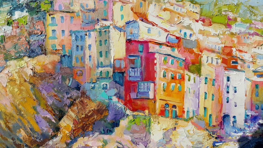Additional view 6: Impressionism Cityscapes Painting Sunny day in Riomaggiore by painter Viktoria Lapteva oil canvas 