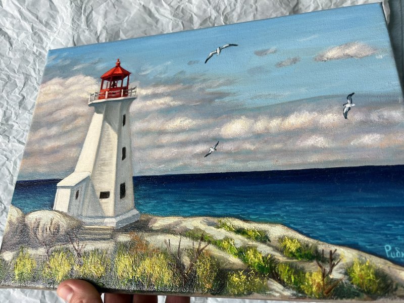 Additional view 3: Realism Marine Art Painting Seascape Lighthouse Coastal Serenity by painter Stepan Ribkevich oil canvas 