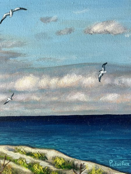 Additional view 5: Realism Marine Art Painting Seascape Lighthouse Coastal Serenity by painter Stepan Ribkevich oil canvas 