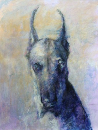 Peinture "Le chien, presque Anubis", peintre Lochter Andreas technique mixte carton à la Jose Art Gallery
