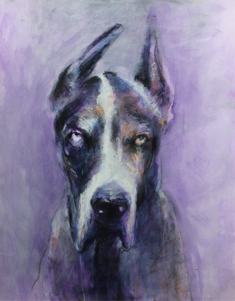Peinture "Le chien, il écoute chaque mot", peintre Lochter Andreas technique mixte carton à la Jose Art Gallery