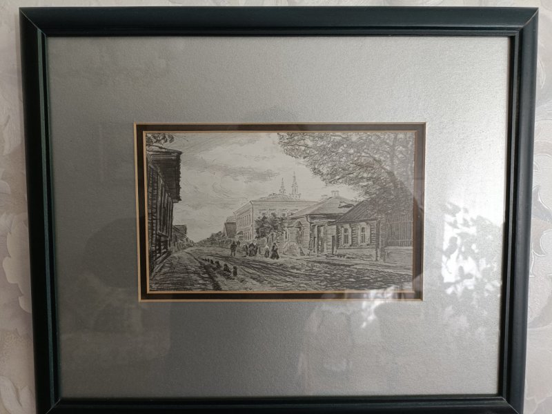 Additional view 1: Realism Cityscapes Drawing Old street of Polotsk at the beginning of the 20th century by illustrator Pavel Popov pencil paper 