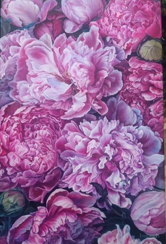 Painting "Macro Peonies. Thousand Petals" by painter innessikmax oil canvas at Jose Art Gallery