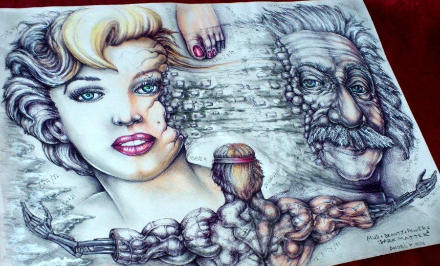 Additional view 3: Surrealism History Drawing DARK MATTER / TERMINATOR by illustrator ANGEL PIANGELO mixed method paper 