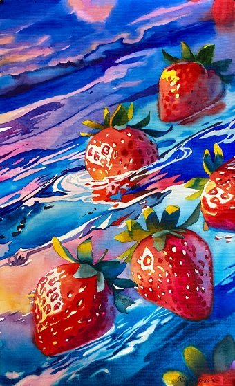 Painting "The Taste of Summer in Every Berry" by painter Oleksandra Karaulna watercolor paper at Jose Art Gallery