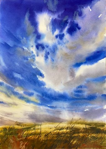 Painting "Pulse Cloud" by painter Oleksandra Karaulna watercolor paper at Jose Art Gallery