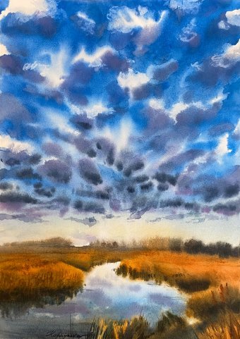 Painting "Breath of summer" by painter Oleksandra Karaulna watercolor paper at Jose Art Gallery