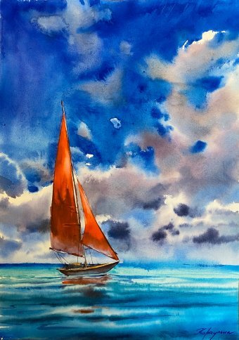 Painting "Sea breeze" by painter Oleksandra Karaulna watercolor paper at Jose Art Gallery
