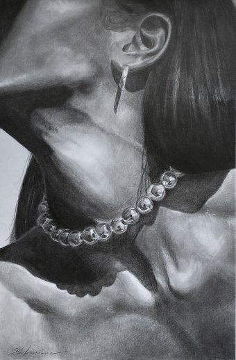 Drawing "Chic and Elegance" by illustrator Oleksandra Karaulna engraving paper at Jose Art Gallery