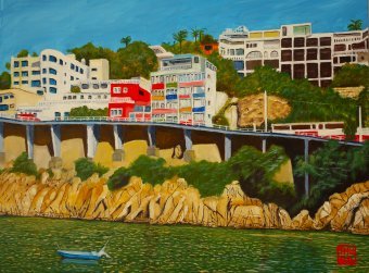 Pintura "La Playa La Langosta. Coastal Serenity", pintor Thu Nguyen óleo madera en Jose Art Gallery