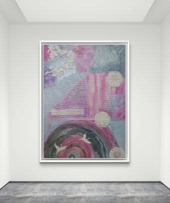 Painting "Flight into Tenderness: A Look at Pink Dreams" by painter AKUSHKA_ART acrylic canvas at Jose Art Gallery