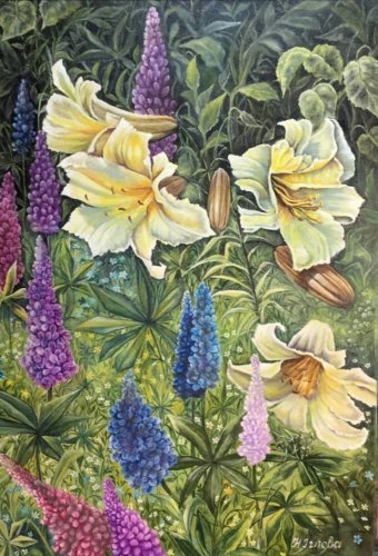 Malerei "Lilys blumige Stimmung", maler/-in NatalyArt Öl Leinwand in der Jose Art Gallery