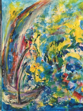 Painting "Wild Sailing: A Journey in Color" by painter Linda Naili acrylic paper at Jose Art Gallery