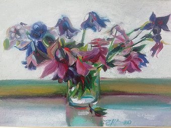 Painting "A bunch of aquilegia" | Artist Natalia Rosputko | Jose Art Gallery