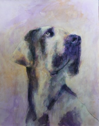 Peinture "Le chien, le regard fidèle : Dévotion intime", peintre Lochter Andreas technique mixte carton à la Jose Art Gallery