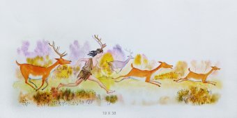 Pintura "El rey de los ciervos", pintor Manuel U.Lima acuarela cartulina en Jose Art Gallery