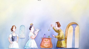 Painting "The queen and the page (1)" by painter Manuel U.Lima watercolor cardboard at Jose Art Gallery