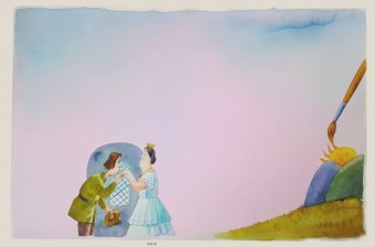 Painting "The queen and the page (2)" by painter Manuel U.Lima watercolor cardboard at Jose Art Gallery