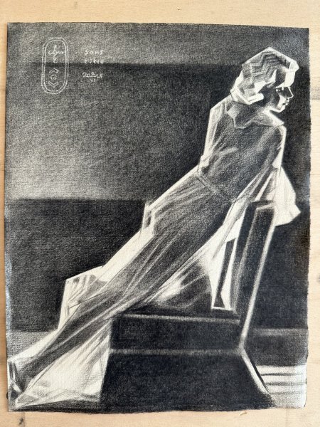 Dodatkowy obraz 2: Art Deco Portret Grafika "Bez tytułu – 02-06-25", ilustrator Corne Akkers grafit papier 