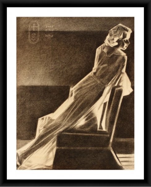 Dodatkowy obraz 6: Art Deco Portret Grafika "Bez tytułu – 02-06-25", ilustrator Corne Akkers grafit papier 