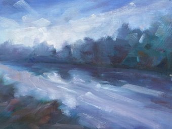 Painting "By The River" by painter Adrienn Pécsek oil paper at Jose Art Gallery