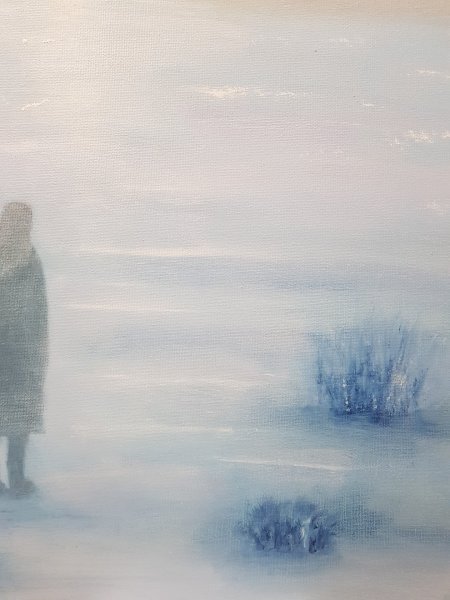 Additional view 1: Figurative Marine Art Painting Silence of the Tides. Calm and Light at Dawn by painter Mercedes Gordo oil canvas 