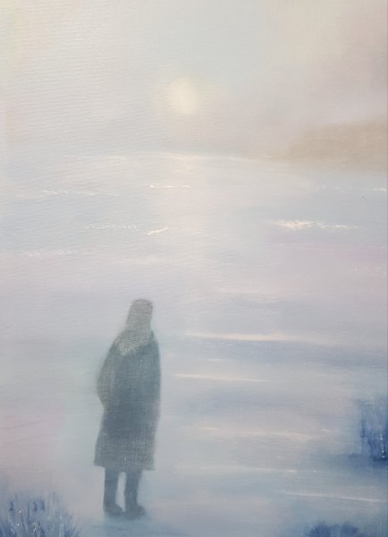 Additional view 3: Figurative Marine Art Painting Silence of the Tides. Calm and Light at Dawn by painter Mercedes Gordo oil canvas 