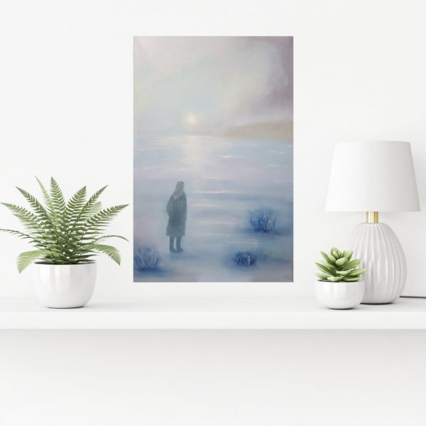 Additional view 4: Figurative Marine Art Painting Silence of the Tides. Calm and Light at Dawn by painter Mercedes Gordo oil canvas 