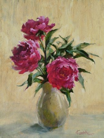 Pintura "Peonías a la luz del atardecer", pintor Svitlana Komarova óleo lienzo en Jose Art Gallery