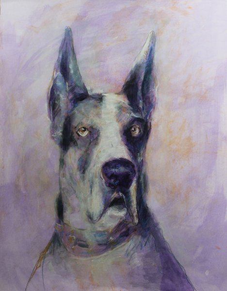 Réalisme Animalisme Peinture "Le chien, il connait le monde" peintre Lochter Andreas technique mixte carton 
