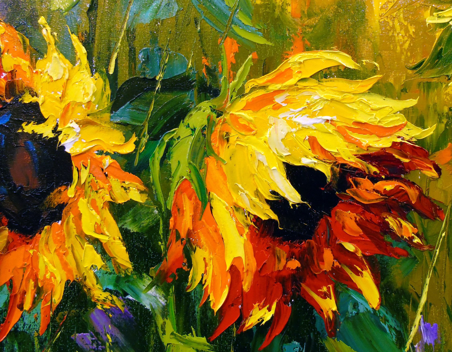 A field of sunflowers by the r Painting by Olha Darchuk