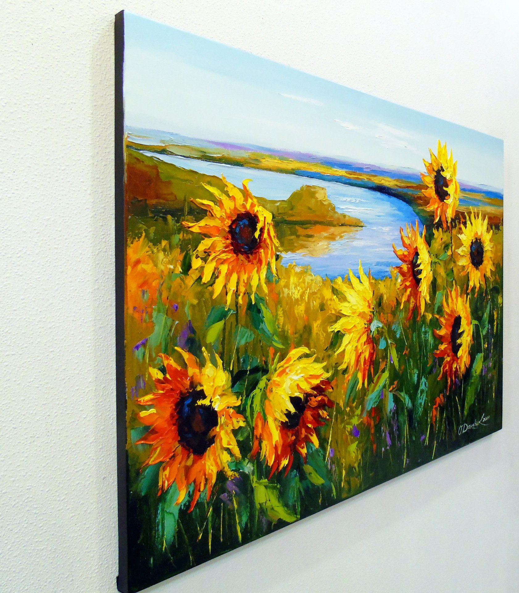 A field of sunflowers by the r Painting by Olha Darchuk